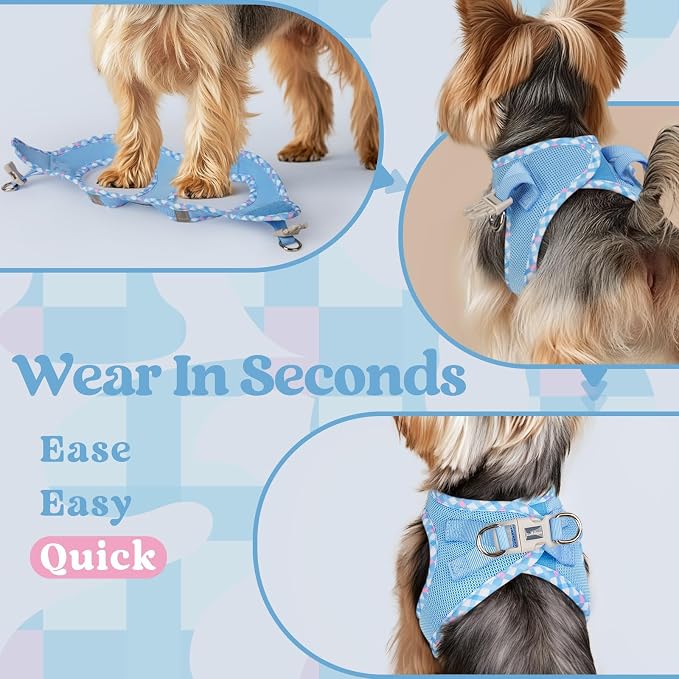 rabbitgoo Step-in Small Dog Harness, Puppy Vest for Small Sized Pet | Easy Put on and off, Lightweight, Soft, Breathable Quick-Dry Air Mesh for Comfortable Secure Walking, Blue & Plaid Trim S - Image 5