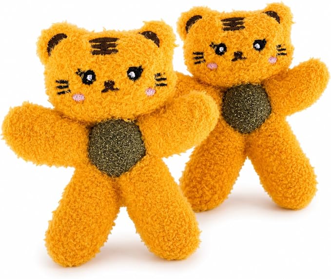 Cat Toys with Catnip Kitten Chew Bite Supplies Boredom Relief Fluffy Kitty Teeth Cleaning Chewing Cat Lovers Interactive Plush Gift (Tiger&Tiger) by Gavpepy