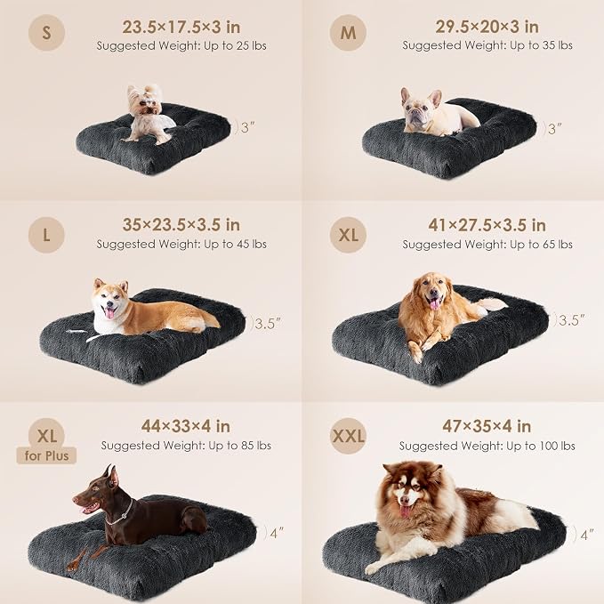 EHEYCIGA Fluffy Dog Crate Bed, Plush XX Large Dog Pillow, Dark Grey | Xlarge Calming Anti Anxiety Plush Faux Fur Mat for Large size dogs, Washable Soft Warm Dog Pad with Non-Slip Bottom - Image 2