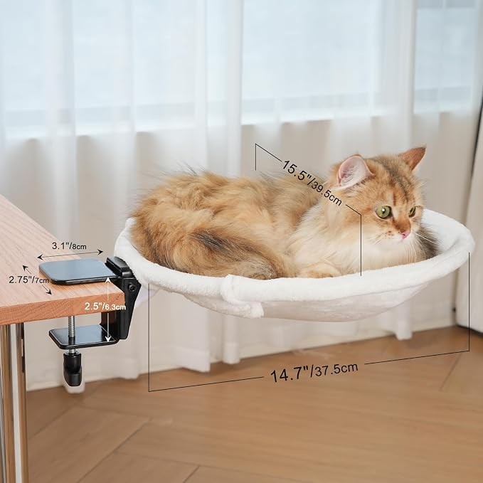 Uross Cat Desk Bed, Space Saving Desktop Folding Cat Hammock Work from Home Office Accessories for Indoor, 2 Interchangeable Covers (Cozy Plush & Breathable Mesh) for All Seasons-Beige - Image 8