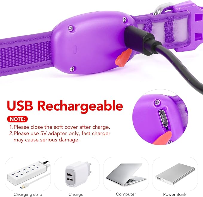 Light up Collar for Small Dog,Vizpet XS Led Adjustable Small Size Collar | USB Rechargeable Bright Safety Pet Nylon Collar for Cats Small Dogs (Purple) - Image 4