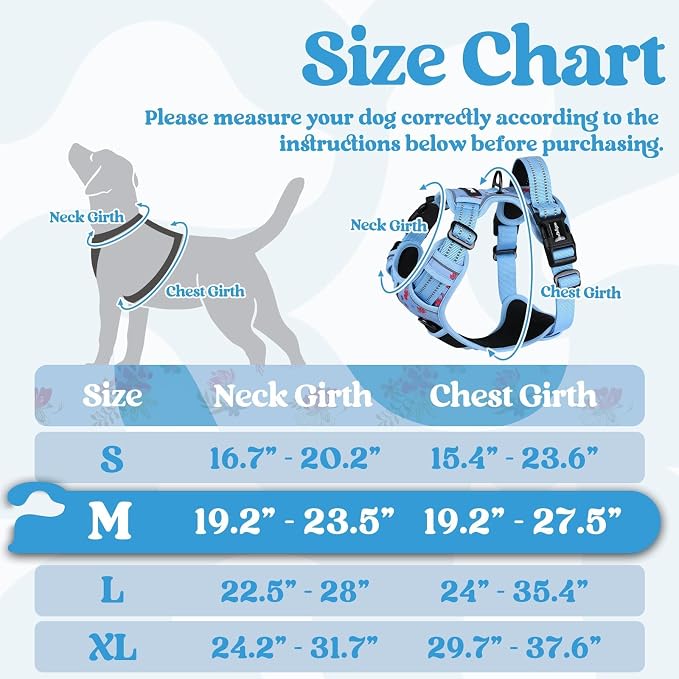rabbitgoo Dog Harness Medium Sized, Updated Easy On & Off with 3 Buckles | No Pull No Choke, Walking with 2 Clips and Handle, Adjustable Soft Reflective, Floral Blue, Medium - Image 2