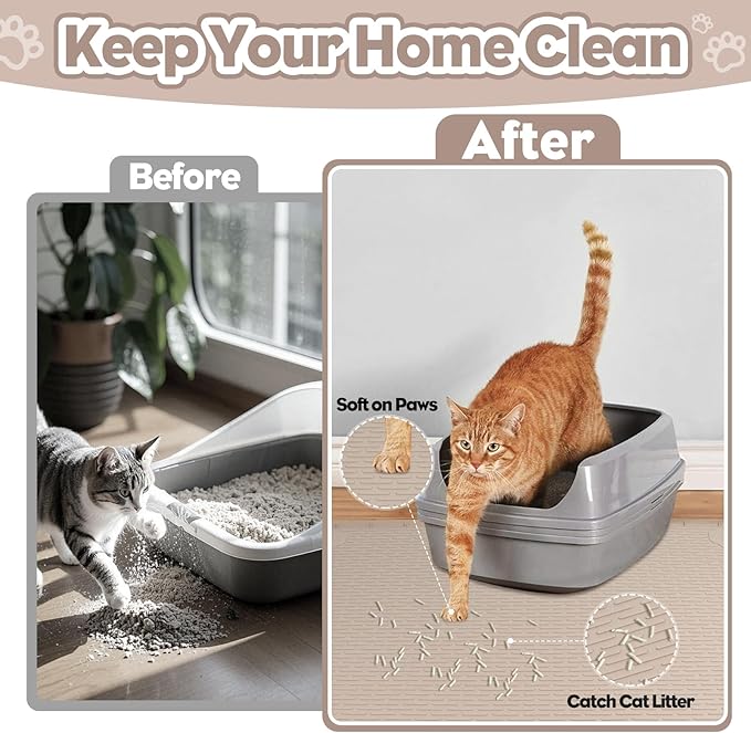 Silicone Cat Litter Mat for Litter Box 40”x28” Large Cat Mat, Khaki | Waterproof, Non-Slip, Leak-Proof Rug Mat with Lip, Easy to Clean, Extra Large Litter Catcher Mat for Floor - Image 2
