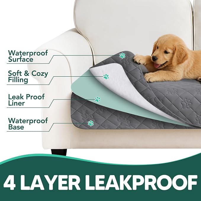 PAWFINITY Waterproof Loveseat Covers for Dogs, Pet Blanket for Couch | Paw Print Quilted, Hair Resistant, Anti Cat Scratch, Washable Protector for 2 Seat Sofa & Chair Cushion, 30x53 Inch, Grey - Image 6