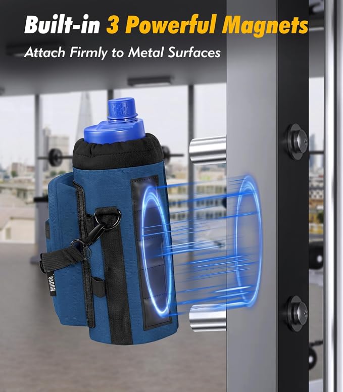 Nuovoware Magnetic Gym Bag, 40oz, Water Bottle Carrier Holder, Indigo | Adjustable Shoulder Strap, Magnets Magnetic Gym Bag, Bottle Pouch Sling, 2 Pocket, Neoprene Organizer Sleeve - Image 2