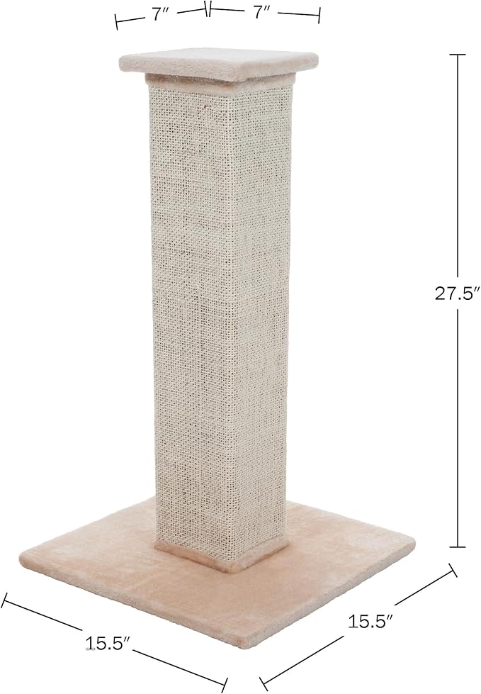 Cat Scratching Post with Carpeted Base - 27.75-Inch Sisal Burlap Fabric Scratcher - Furniture Scratching Deterrent for Indoor Cats by PETMAKER (Beige) - Image 6