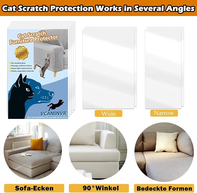 12 Pack Cat Scratch Furniture Protector Anti-Scratch Deterrent Tapes Premium Cat Couch Protector with Strong Stickiness No-Residue for Couch Doors & Walls - Image 6