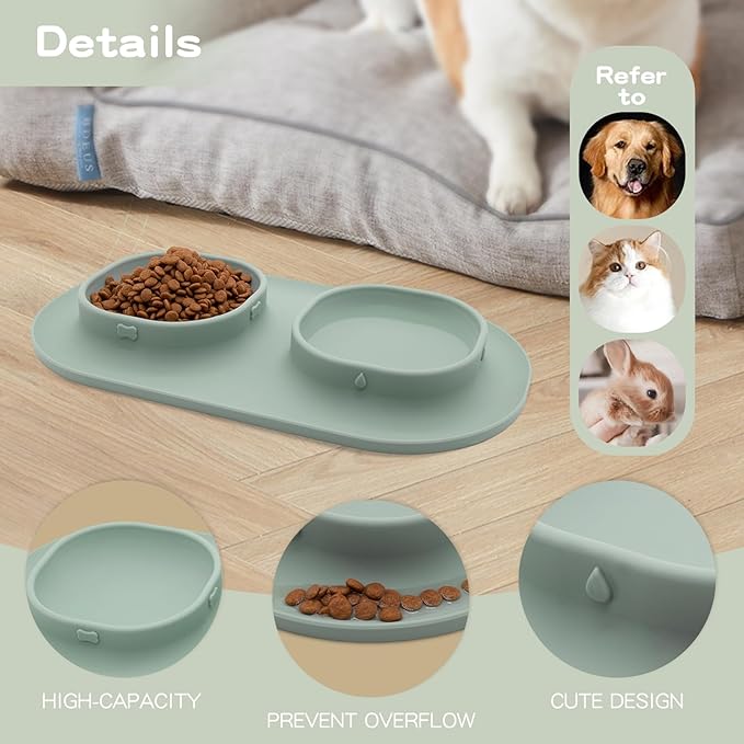 Dog Food Bowls Pet Bowls & Dog Water Bowls with No-Spill and Non-Skid, Feeder Bowls with Dog Bowl Mat for Small Medium Large Size Dogs Cats Puppy Pets, Dog Dishes (Green) - Image 4
