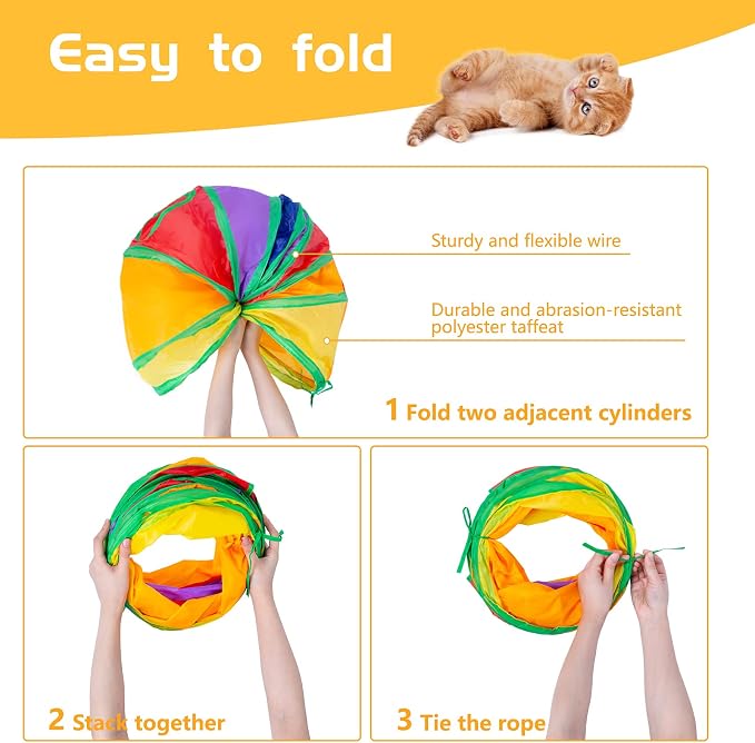 Sheldamy Cat Tunnel, S-2-Way Cat Tunnels for Indoor Cats, Collapsible Cat Play Tunnel, Interactive Toy Maze Cat House with 1 Play Ball for Cats, Puppy, Kitty, Kitten, Rabbit (Multicolor) - Image 4