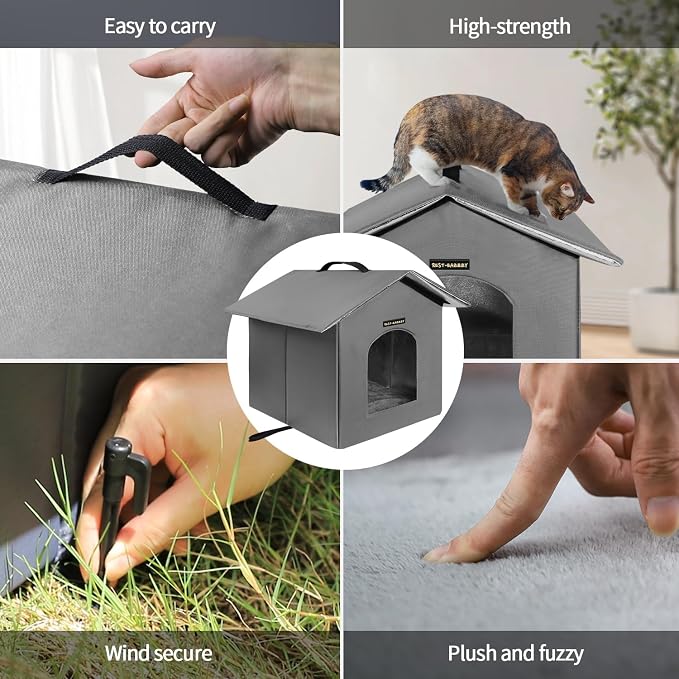Outdoor Insulated Cat House for Feral Medium Cats Weatherproof | Indestructible windproof shelter with mat & clip, insulated waterproof design, fits stray & feral cats for winter outdoor use - Image 5