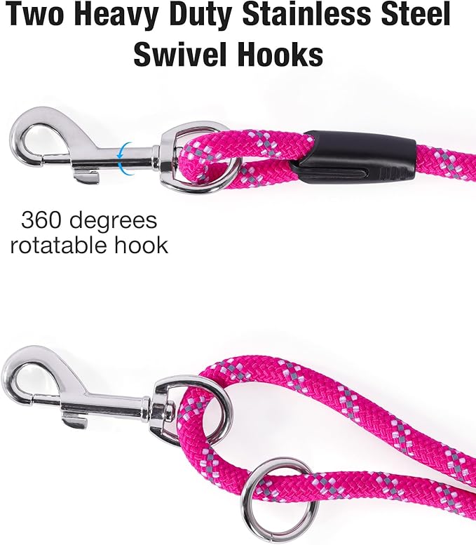Long Dog Leash for Dog Training 20FT, Heavy Duty Dog Lead for Large Medium Small Dogs Outside Walking, Playing, Camping, or Yard,Hot Pink - Image 4
