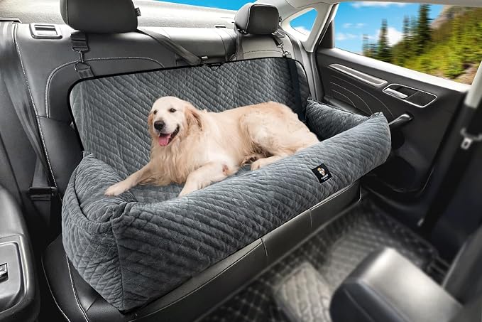 Dog Car Seat for Medium/Large Dogs Under 100 Lbs,Multi-Functional Dog Car Bed Washable Pet Travel Safety with Thick Cushion, Soft Safe Removable,for All Cars Back Seat（Grey） by MagicFox