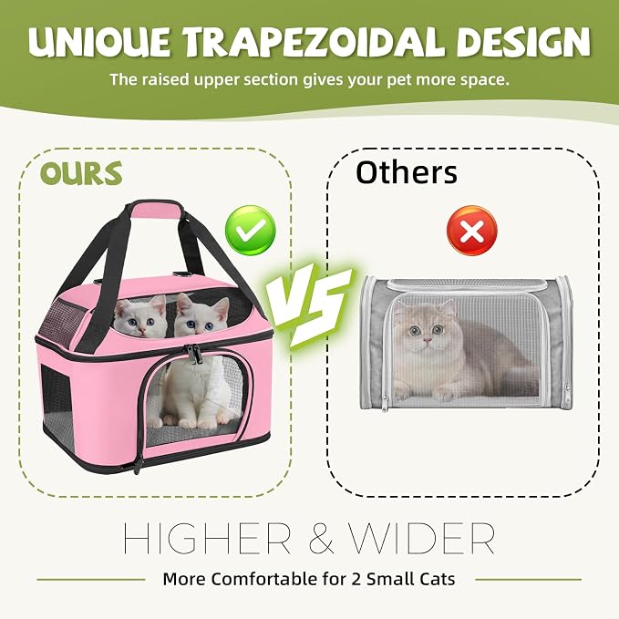 Soft Cat Carrier Up to 20 Lbs, Washable Pet Travel Bag for Kitten Puppy | Breathable Mesh, Medium to Big Pets Small Dog,Soft-sided Cloth Animal Crate for Car Travel Carrying, Safe for Vet Visit,Pink - Image 4