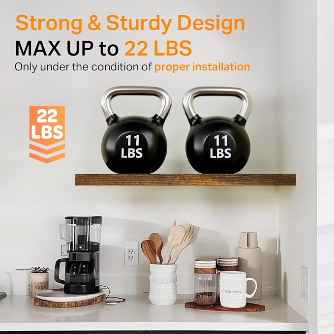 BAYKA Rustic Brown Floating Shelves 15.7in, Set of 4, Wall Mount Wood Shelf | Easy Install, 22lbs Max Load, Hidden Bracket, Hanging Shelf for Books Storage/Room Decor, Multi-Wall Compatible - Image 4