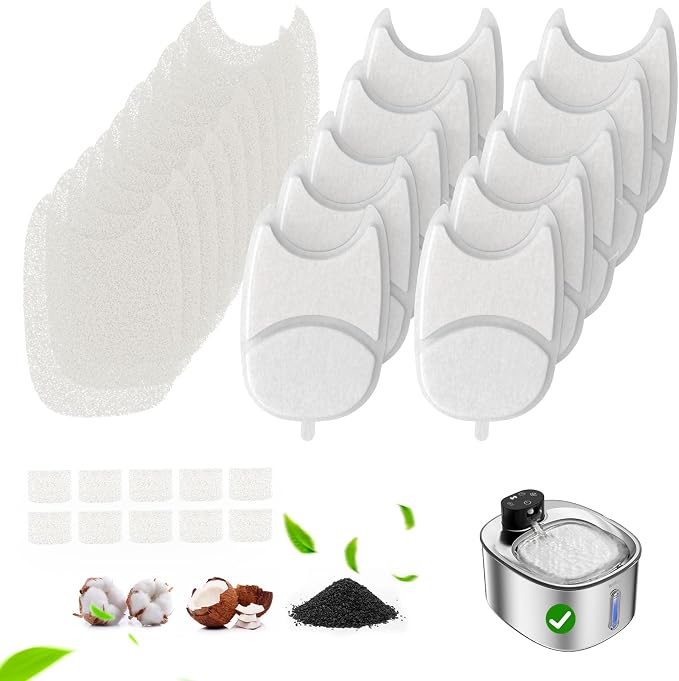 10 Pack Filters Replacement Filter for FS11 Plus, 6 Layer Filter | Suitable for FS11plus, Replace every 1-2 weeks, Fresher Water, 10 Filters + 10 Sponges + 10 Pump Filters by WILKIEE