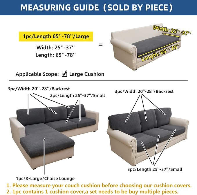 Eismodra Couch Covers for 3 Cushion Couch Sofa Magic Stretch Sofa Slipcover for Dogs Pet L Shape 2 Seat Replacement Furniture Protector,Dark Gray Length 65-78 inches(Only 1 Piece) - Image 5