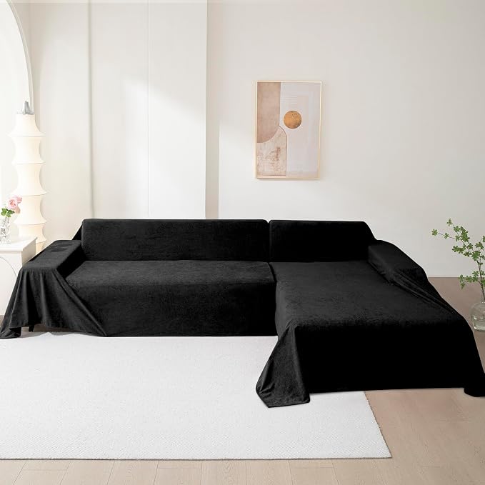 MEETSKY Couch Cover for 3 Cushion Sofa Washable, Cat Scratch Proof Sofa Covers, Furniture Protector Oversized L Shape Black Sofa Slipcovers Sectional Big Couch Covers for Dogs Pets, 71" x 150" - Image 7