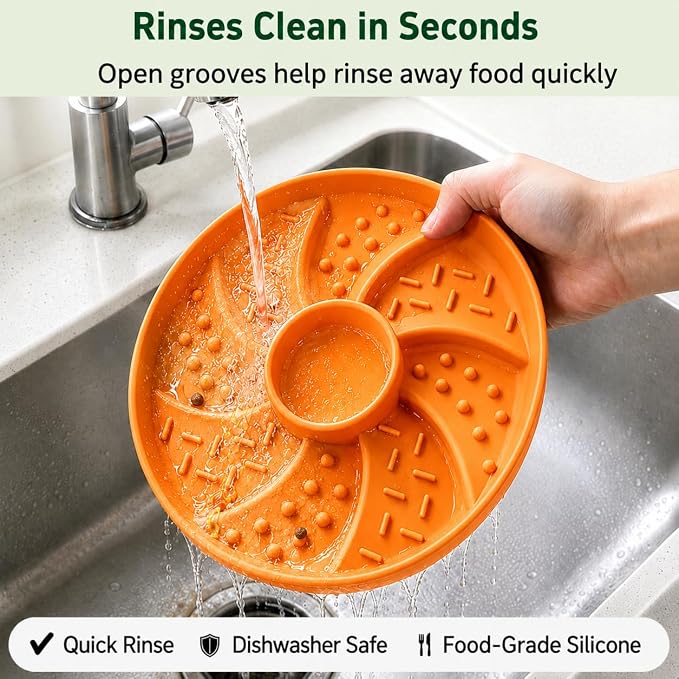 Slow Feeder Dog Bowl Silicone Suction Cup Anti Spill Dogs Cats Orange | strong suction base prevents sliding, extends mealtime, reduces anxiety, textured surface, dishwasher safe - Image 8
