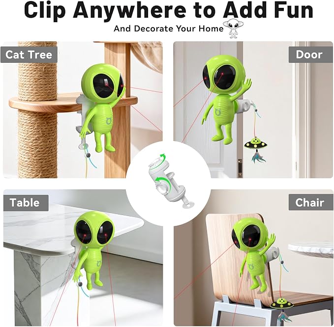 ORSDA Laser Cat Toys for Indoor Cats, 2 in 1 Interactive Automatic Dual Laser & Catnip UFO Dangler for Kitten Toys, Truly Random Trajectory Radar Motion-Activated, Rechargeable 4 Modes, Clamp Design - Image 7