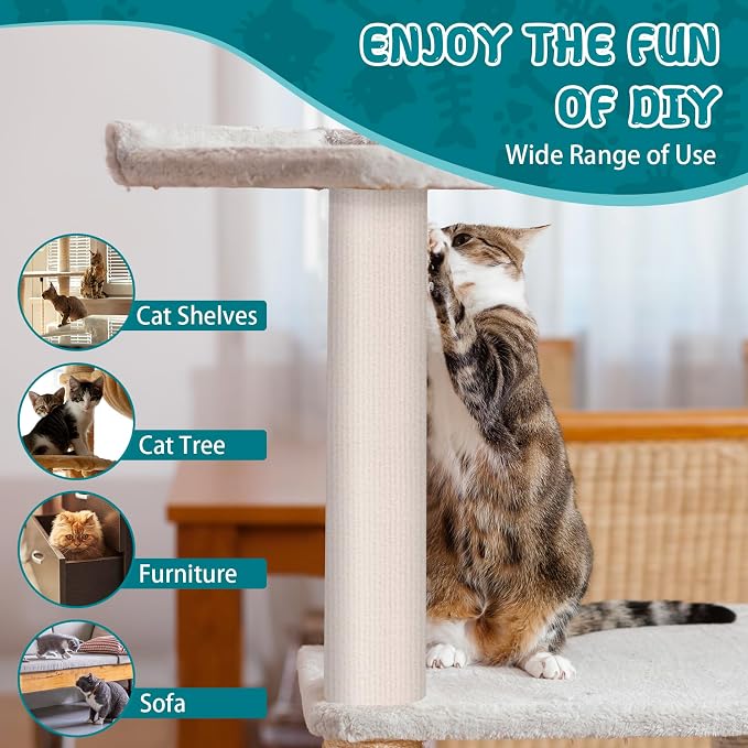 LSGCQ Cat Scratch Mat Self Adhesive Cat Scratch Furniture Protector | Self Adhesive Cat Scratching Mat Replacement for Cat Tree Post Couch Wall Furniture Protector (39.3" x 15.8", Cream White) - Image 6