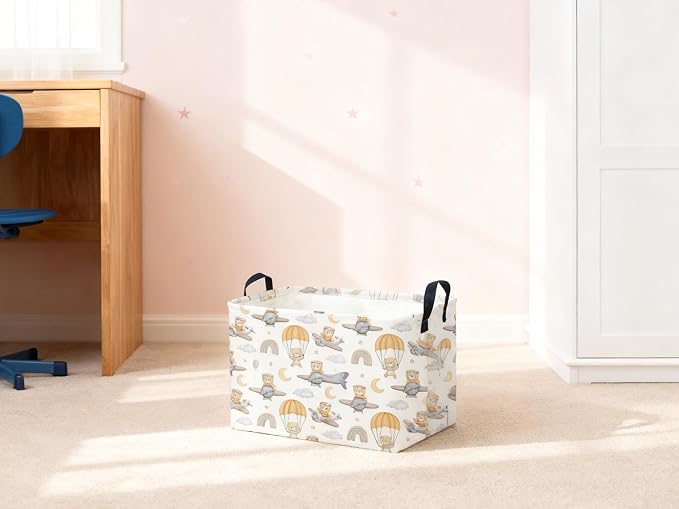 Sanjiaofeng Rectangular Kids Basket Bear Storage Bins,Cute Storage Basket with Handles.Clothers,Books,Kid's Gifts Bins. (Airplane Bear) - Image 7