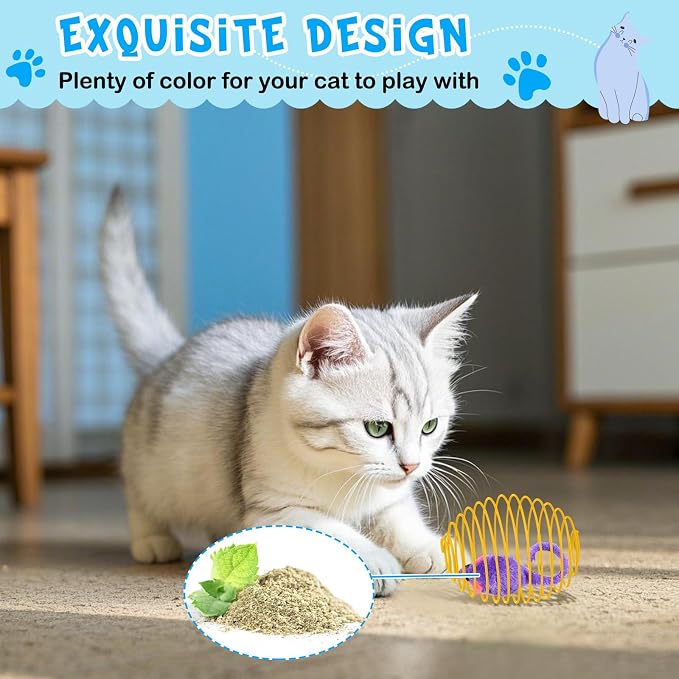 Jecery 5 Pcs Cat Toys Spring,Catnip Rats,Multicolor | Interactive Metal Cat Toy, Stretchable Rolling Ball, for Indoor Cats, Colorful Playful Coils, Kitten Pet Supplies - Image 5