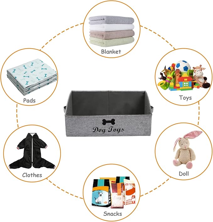 Geyecete Foldable Fabric Trapezoid Organizer Box - Collapsible Basket for Dog Toys (Gray) - Image 4