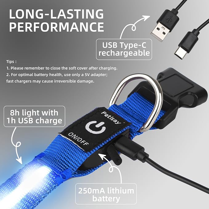 Super Bright LED Dog Collar, Waterproof Light up Collars(Blue, X-Small) | Lighted Dog Collar with Adjustable Fit, Soft Nylon Comfort, USB-C Rechargeable, Glow in the Dark Visibility for Night Walks - Image 6