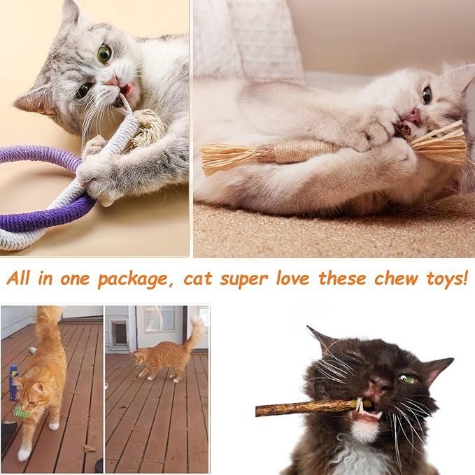 Cat Toys Chew Ropes, Silvervine Sticks Catnip Rope Toys with Refillable Natural Catnip for Cats Dental Care, Safe Teeth Cleaning Toy for Indoor Cat Kitty Kicker Toy Interactive Catnip Kitty Toys - Image 6
