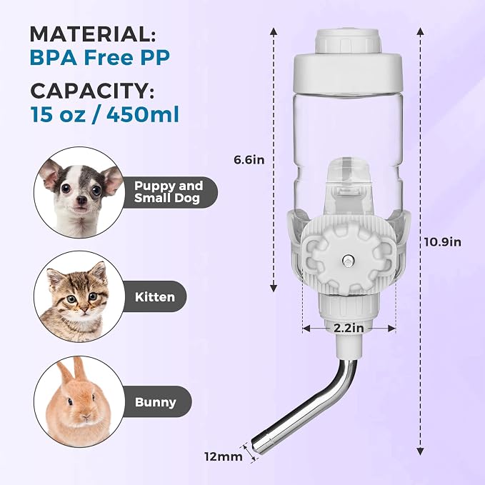 Vannon Dog Crate Water Bottle, 15oz Top-Fill Pet Water Dispenser, Grey | kennel water bottle helps keep pets hydrated longer with fewer refills and easy daily care. - Image 6