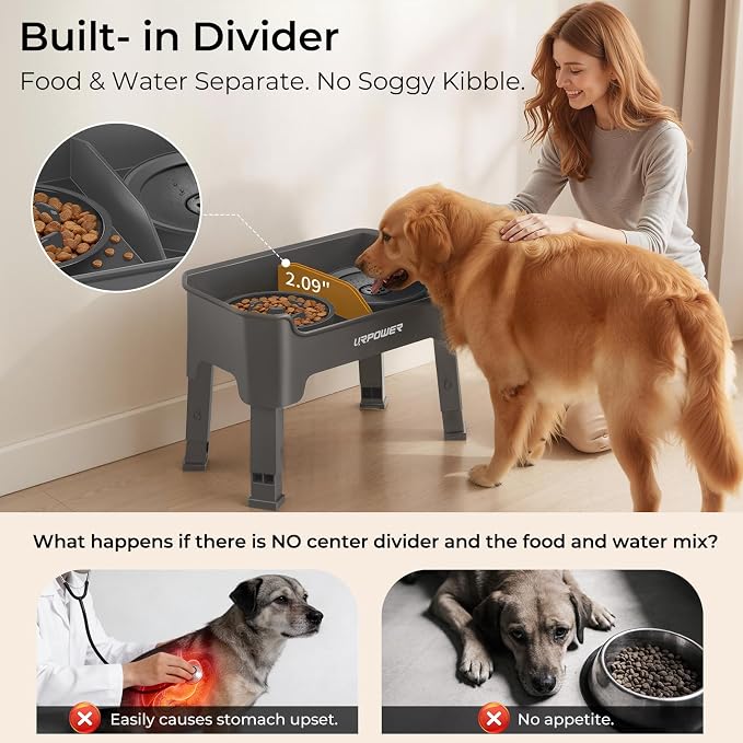 URPOWER Mess Proof Elevated Dog Bowls 4 Height Adjustable Raised Stand | No Spill Water Bowl, Slow Feeder Dog Bowls, Non-Slip Food and Water Bowl Set for Small, Medium & Large Dogs - Image 5