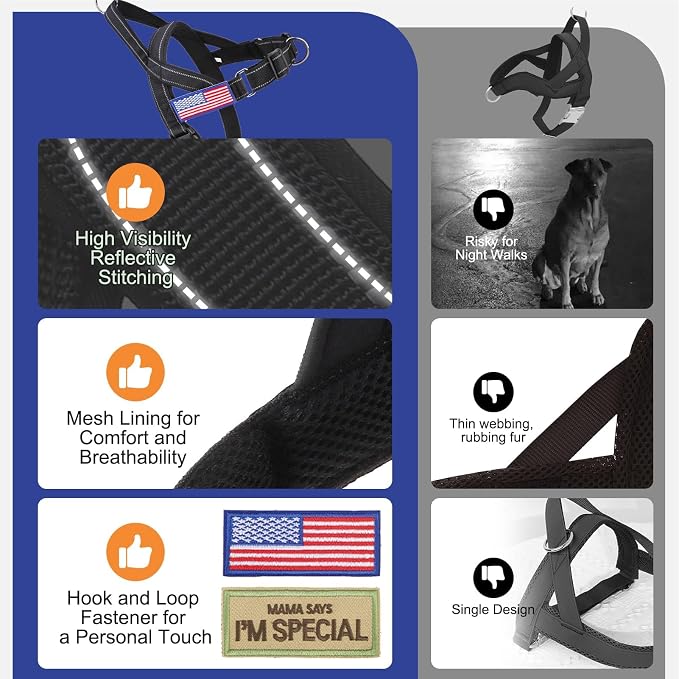 BINGPET No Pull Dog Harness for Large Dogs | Escape-Proof & No-Choke | Soft Padded Vest with Handle & Reflective Front Clip | Quick-Fit for Training, Hiking & Daily Walks | Black, L - Image 6