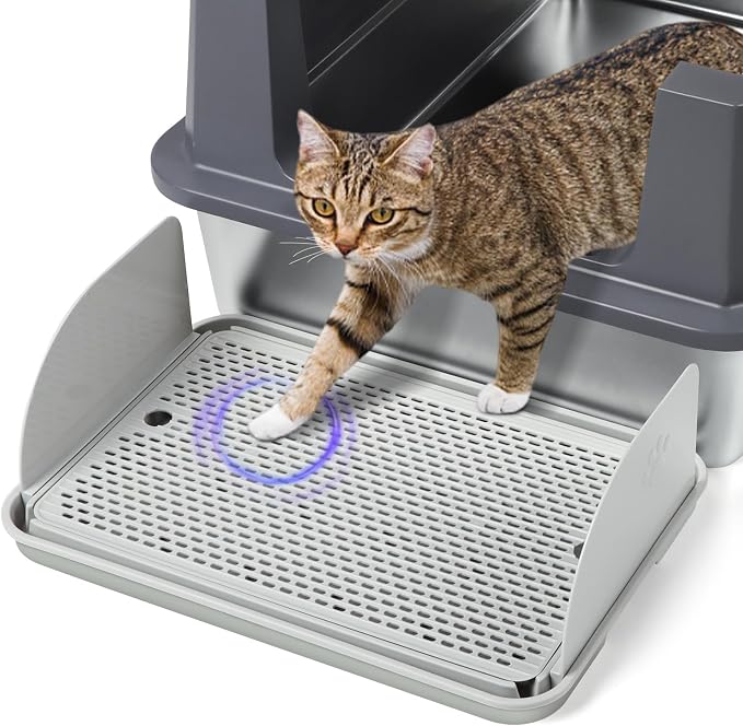 Cat Litter Box Step, Cat Step with Detachable Splash-Proof Baffles, Grey | Litter Box Ramp with Filter Function, Litter Catcher for Kittens & Elderly Cats, Non-Slip Cat Litter Mat Pedal, Easy to Clean by Bartuke