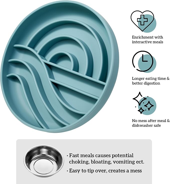 OHMO Slow Feeder Dog Bowl, 7.9" Lick Mat for Dogs, Sunrise, Light Blue | Cat Slow Feeder Bowl, Anti Choking, Enrichment Toys, Easy Clean BPA-Free Silicone Feeding Bowl, Boredom and Anxiety Reducer - Image 9