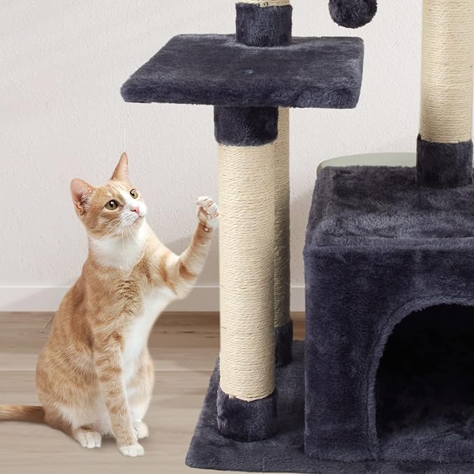 Cute Cat Tree Kitten Cat Tower Condo Cat Furniture Sisal Scratching Posts D | FISH&NAP For Indoor Jump Platform Activity Center Play House Dark Gray - Image 4