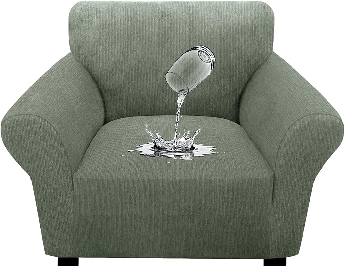 Waterproof Stretch Spandex Chair Sofa Slipcover,Washable Non-Slip Soft Couch Cover with Elastic Bottom, Leakproof Furniture Protector for Kids, Pets, Dogs & Cats (Chair, Green) by Unknown