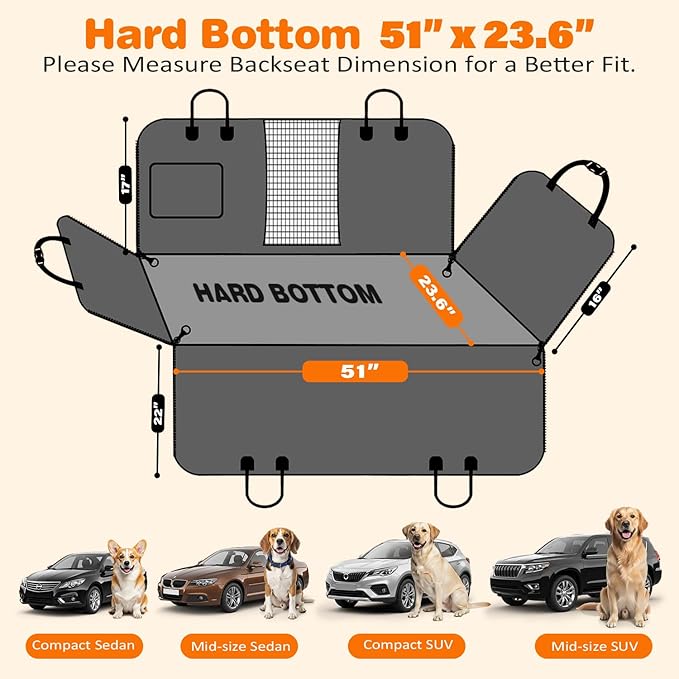 URPOWER Hard Bottom Dog Car Seat Cover for Back Seat, Waterproof Hammock | 400 lbs Support, 45% More Space, Waterproof, Fits Most Car & SUV, Mesh Window, Scratch Resistant, Non-Slip, Pee Pad Included - Image 5