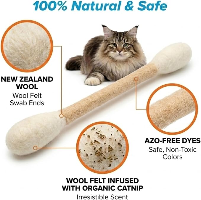 Glaciart One XXL Swabs Cat Toys with Catnip - 2 Pk | Durable for Chew, Cute Cat Toys Interactive Kitty for Boredom, Exercise, & Play | Filled w/Organic Catnip for Anxiety & as Digestive Aid - Image 4
