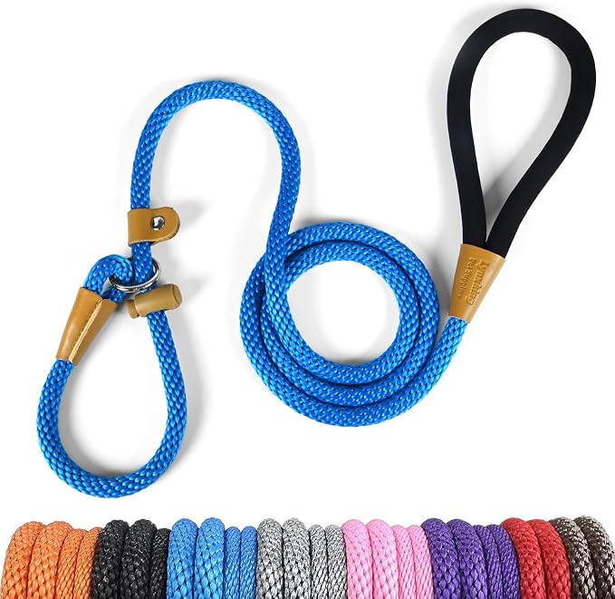 Dog Leash Slip Lead Braided Rope Pet Training Loop Leashes 5ft 6ft 8ft | Lynxking Strong Heavy Duty 1/2" 3/8", Durable Padded Handle No Pull Basic Training Nylon Lead,Small Medium Large Dogs Puppy by Lynxking