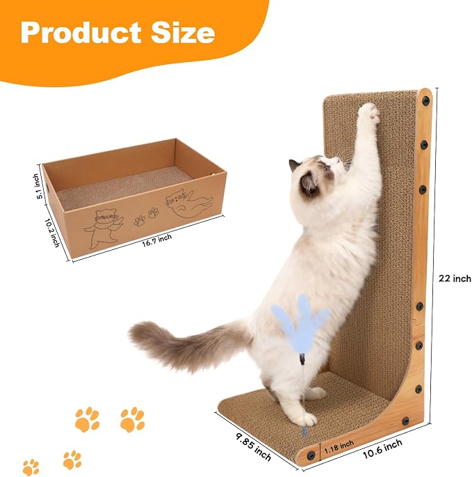 Goosheep Cat Scratching Post, 3-in1 Cat Scratcher for Indoor Cats, 2PK 22in L-Shaped Scratching Board with 1PK Cardboard Box Scratch Pad, Cats Scratch Furniture Protector with Feathered Toy - Image 3