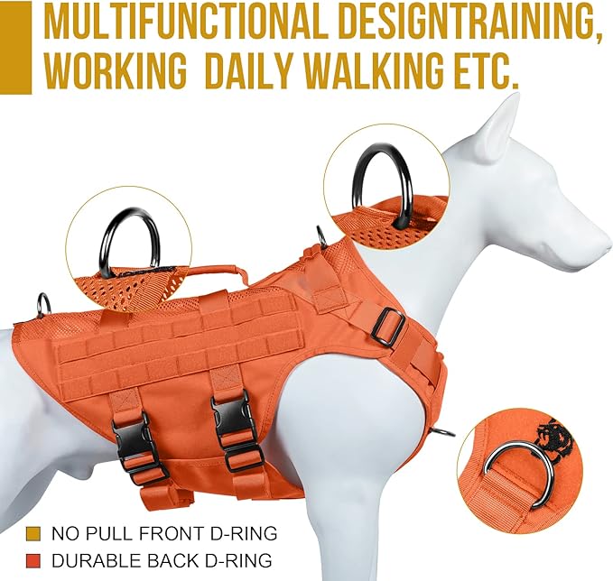 OneTigris - Tactical Dog Harness No Pull for Medium Dogs, Breathable Mesh Design, Service Dog Vest with Handle and Molle Bags, Adjustable Suit for Walking Hiking - Image 5