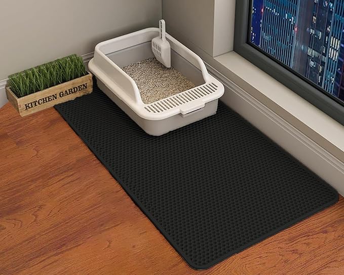 HCY&WLD Cat Litter Mat, Double Layer Cat Litter Box Mat (45x26 Inch, Black) | Waterproof Urine-Proof Non-Slip Litter Trapping Mat, Soft on Kitty Paws, Scratch-Resistant, Scatter Control, Easy to Clean by HCY%26WLD