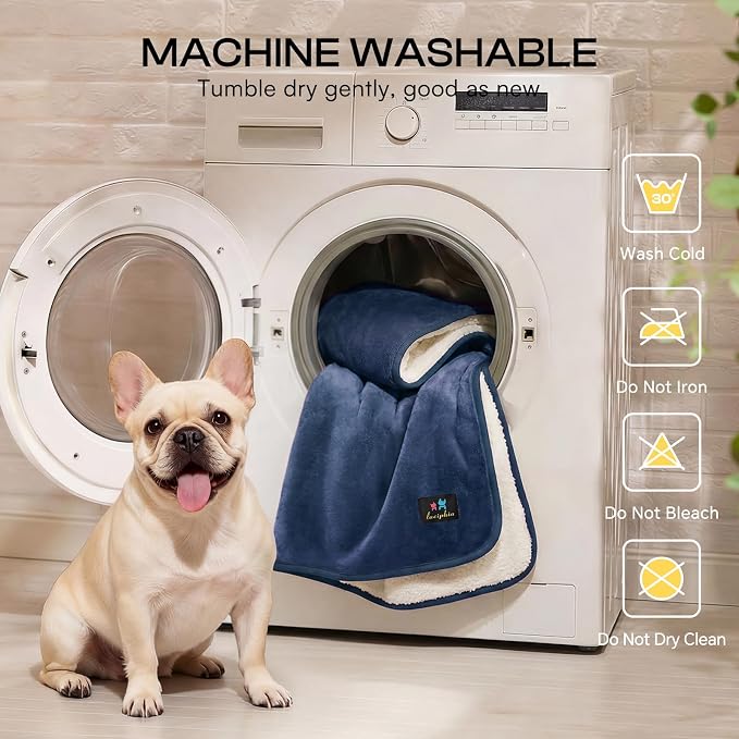 Luciphia Waterproof Pet Blanket, Washable Reversible Sherpa Fleece Throw | Liquid-proof furniture protector for bed and couch, soft reversible sherpa fleece for dogs, cats blue, XS - Image 6