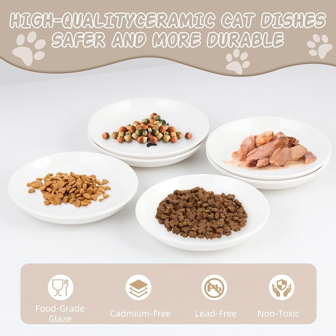 6 Pack Cat Food Bowl, Ceramic Cat Bowls, Anti Whisker Fatigue Cats Bowl Set | 5.5 Inches Shallow Wide Kitten Plates for Food and Water (White-A) - Image 4