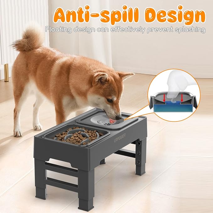 URPOWER 2-in-1 Elevated Slow Feeder Dog Bowls with No-Spill Water Bowl | 4 Height-Adjustable Raised Dog Bowls, Non-Slip Food and Water Bowls with Stand for Small, Medium, Large Dogs, Cats and Pets - Image 5