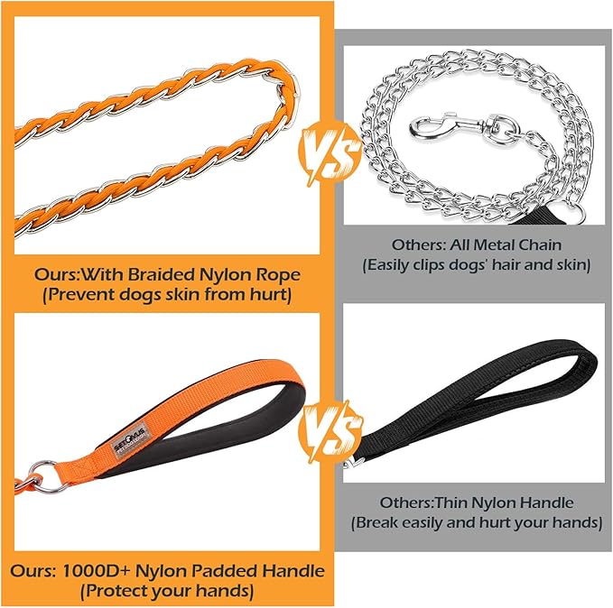 S-ETOVUS-Chain Dog Leash, Bite-Proof Metal Leash, with Padded Handle Orange | Three Sizes 7.25FT/5.2FT/4FT, Woven From Nylon Rope And Chain, Durable And Bite-Resistant, Comfortable With Padded Handles - Image 5