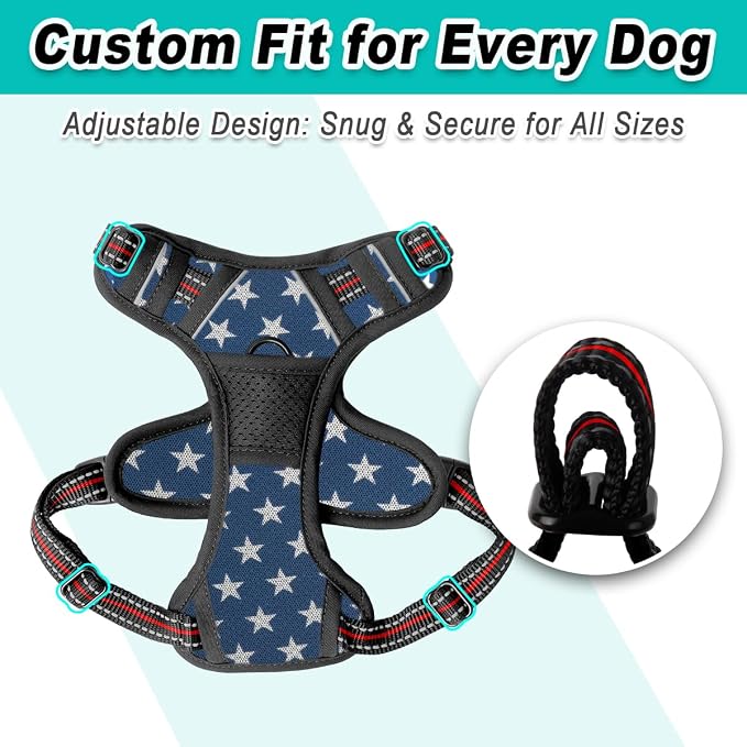 BARKBAY Dog Harness for Small Sized Dog No Pull Mesh 2 Clips Dog Vest | Control Handle,Comfort,Heavy Duty,Adjustable Reflective,Perfect for Outdoor Training, Walking,Hiking(S,Blue Star Mesh) - Image 6
