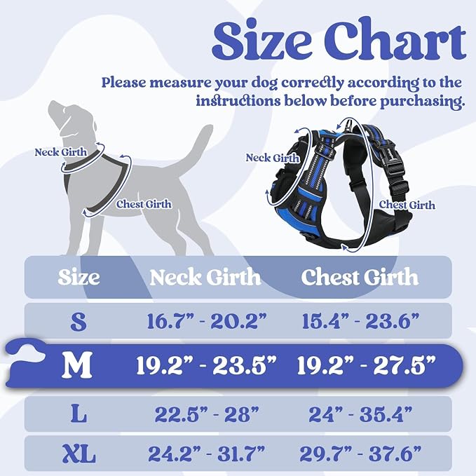 rabbitgoo Dog Harness Medium Sized, Updated Easy On & Off with 3 Buckles | No Pull No Choke, Walking with 2 Clips and Handle, Adjustable Soft Reflective, Blue, Medium - Image 2