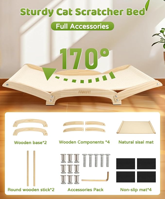 34" Extra Large Cat Scratcher Bed, Natural Sisal Lounge Cat Furniture | Scratch & Rest Design with Wooden Frame, Natural Sisal Scratching Surface, Cozy Lounge Chair for Indoor Cats - Image 4