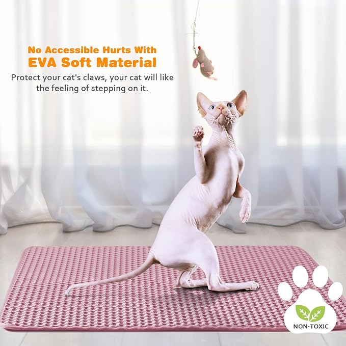 Cat Litter Mat 16"x20",Double Layer EVA litterbox Mat, Pink | Waterproof honeycomb large grid, urine-proof and odor-free. Traps litter, easy cleanup,Washable, non-slip backing - Image 6